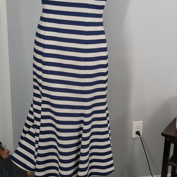 *New*DOLCE & GABBANA Striped Blue & White Open Black Flare Dress Italian Size 44 - Picture 12 of 17